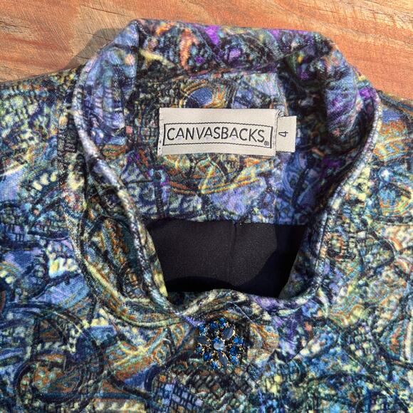 Vintage Canvasbacks Velvet Tapestry Blazer 4 USA Made Baroque Rhinestone Jacket - Picture 7 of 15